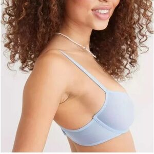Aerie SMOOTHEZ Unlined Mesh Balconette Bra Eyelet Blue